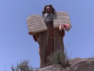 Soupy Sales as Moses offers the Israelites the Ten Commandments... and a refreshing new soft drink beverage.
